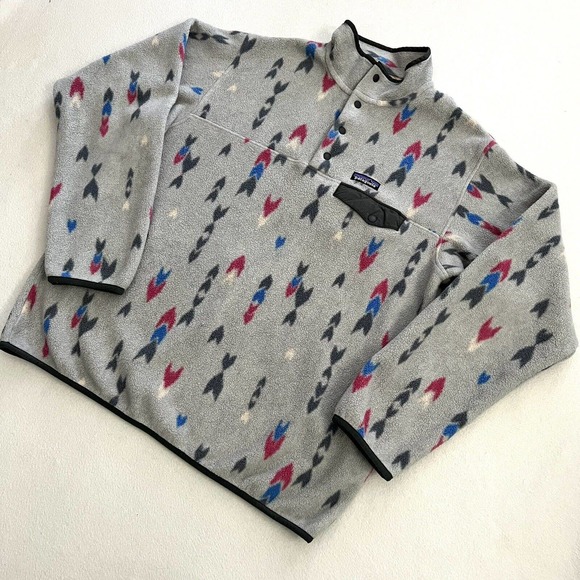 Patagonia Synchilla Snap T Fleece Pullover Wish Tails Gray Arrow Print 25455 XL - Picture 2 of 12